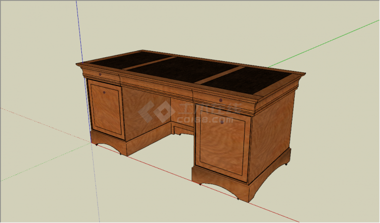 新中式红木书桌单体su模型-图二