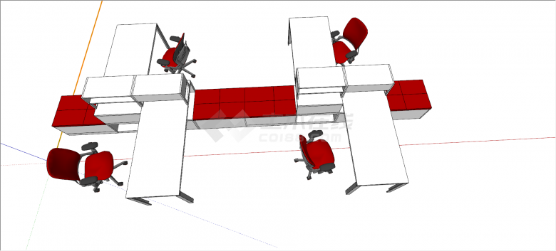 自带椅子柜子的一套式办公桌椅su模型-图二