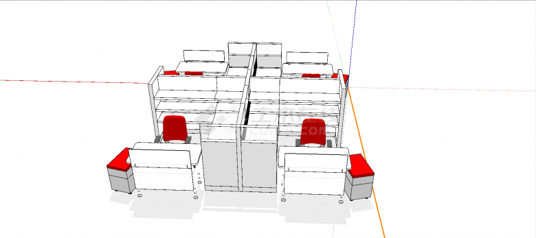 现代带书桌及可移动式小柜子单人办公桌组合式四人桌su模型-图二