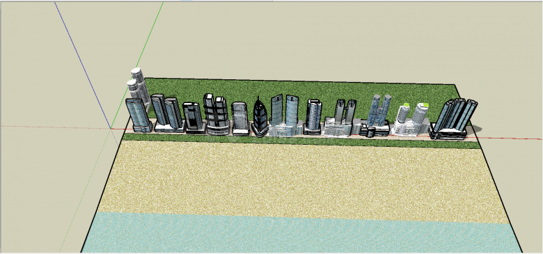 沙滩沿岸横条排列高楼建筑su模型-图一