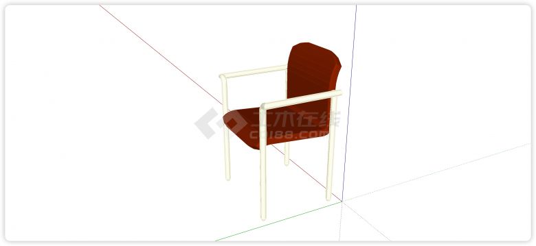 简约结构红色软靠垫桌椅su模型-图二