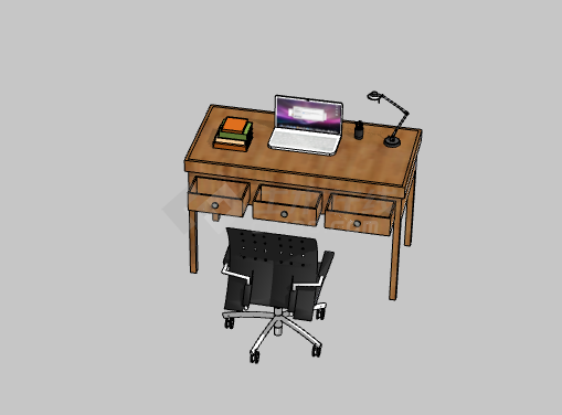 黑色滚轮椅子现代办公室桌子su模型-图一