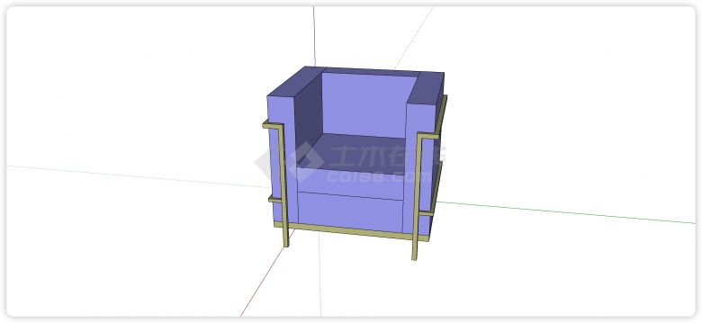 金属框架凳脚方形直角坐垫沙发su模型-图二
