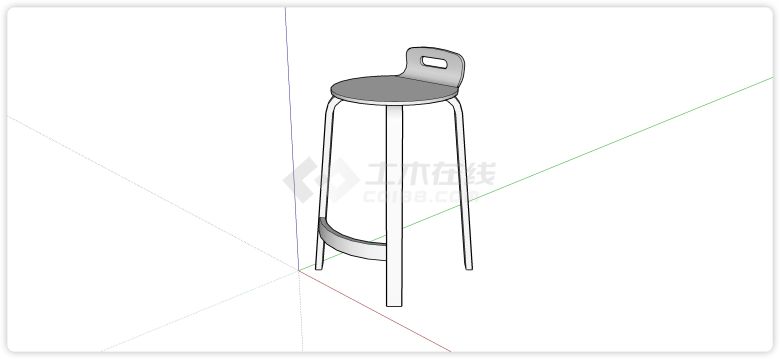 实木凳脚圆面吧台凳su模型-图一