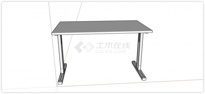 钢管结构桌脚长形实木桌面工作台su模型-图一