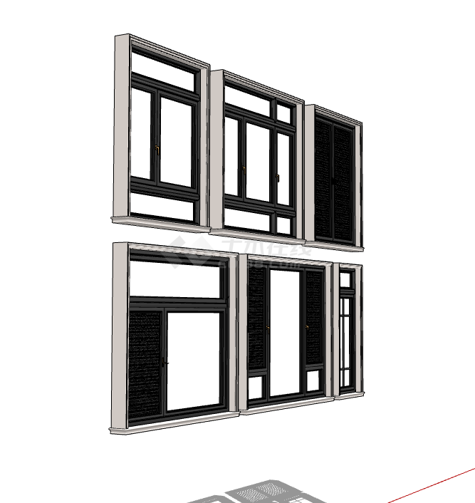 黑色磨砂现代铝合金窗户SU模型-图二