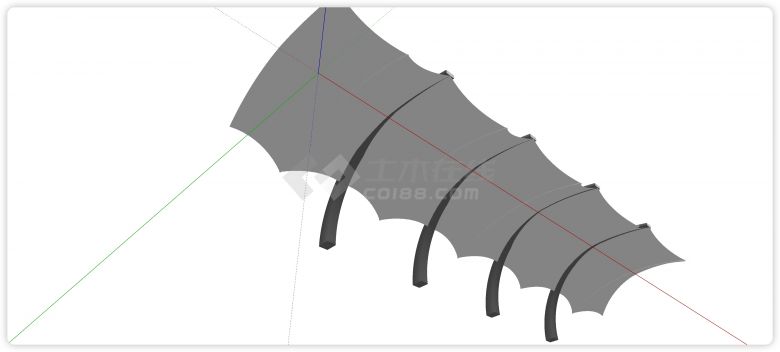 钢铁弧形支撑柱子天幕张拉膜su模型-图二