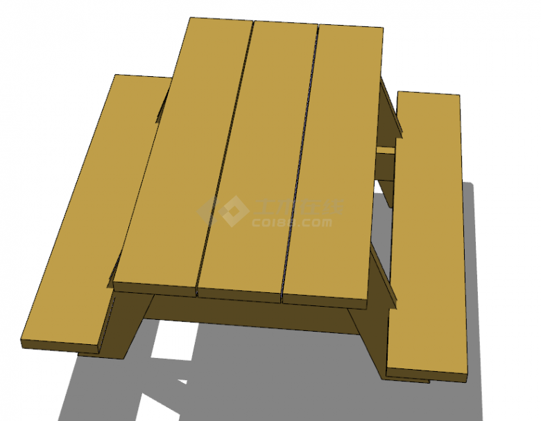 现代木质黄色桌凳一体su模型-图一