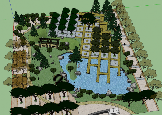 带水池设计园林广场公园su模型_图1