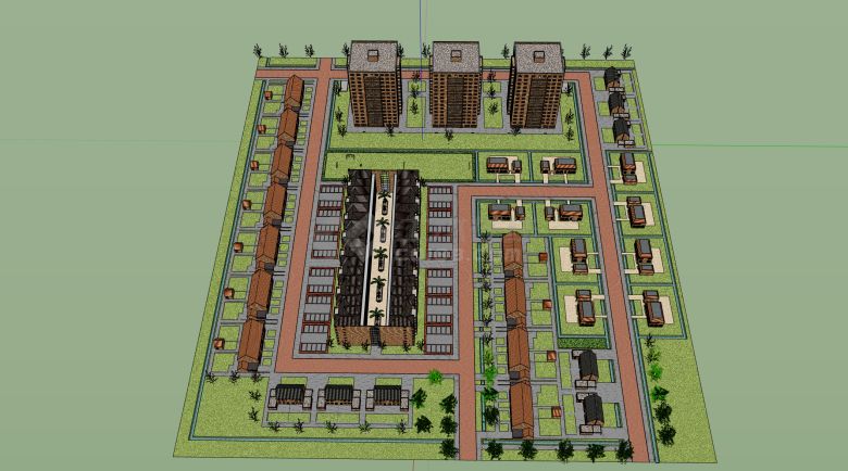 公寓别墅高层多房型红砖墙大型住宅小区su模型-图二
