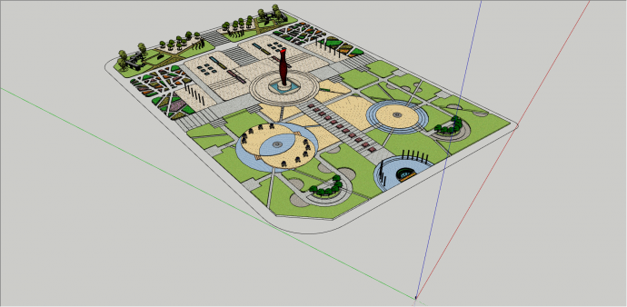 现代多规划区园林广场活动中心su模型_图1