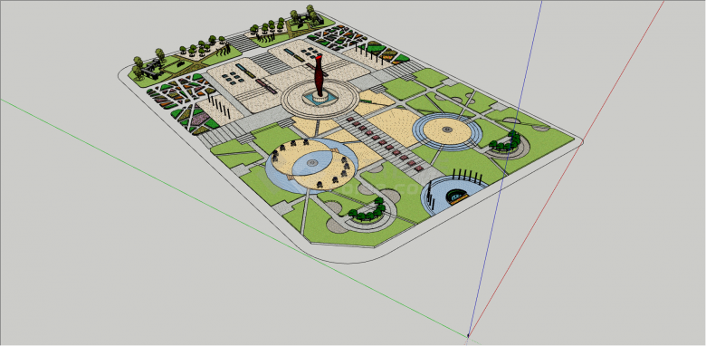 现代多规划区园林广场活动中心su模型-图一
