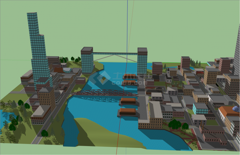 大型隔河现代风格城市设计SU模型-图二