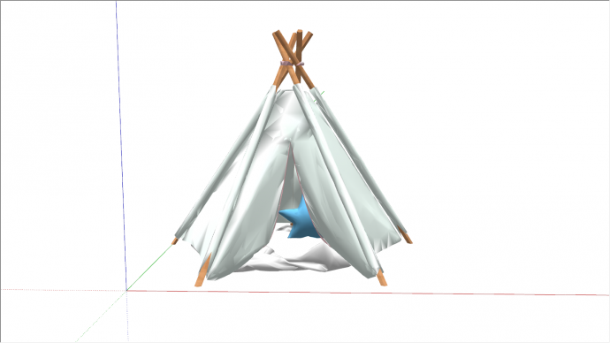 白色木头架小帐篷毛线哦su模型_图1