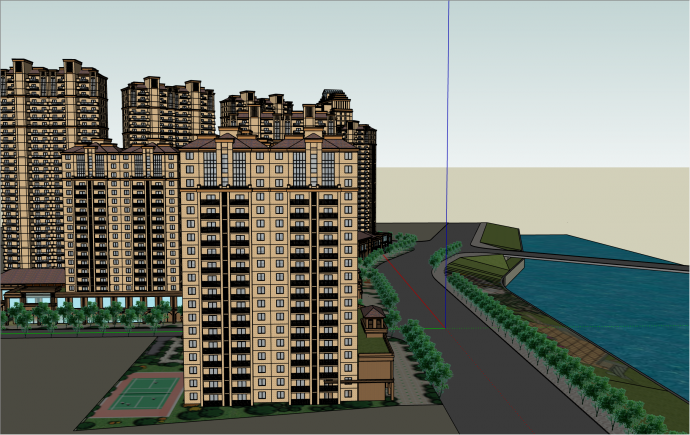 典雅欧式高层住宅小区su模型_图1