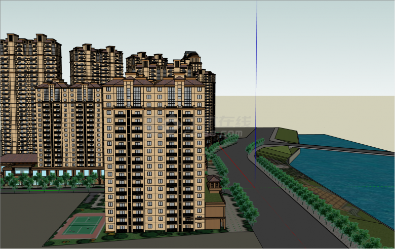 典雅欧式高层住宅小区su模型-图一