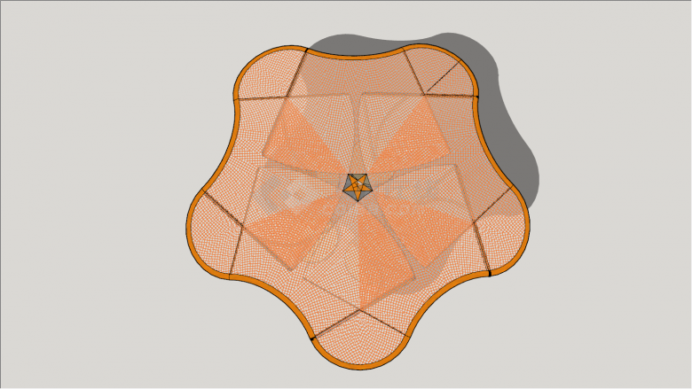 大型橘色网状小五角星张拉膜su模型-图二