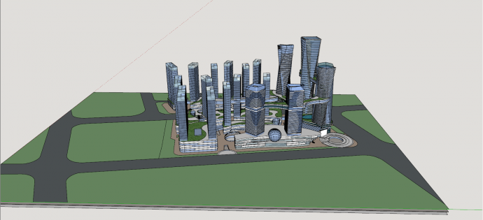 城市干道和商业街城市设计SU模型_图1