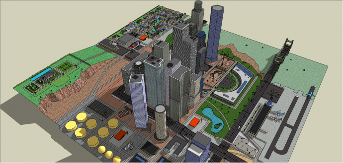 都市多色系城市设计su模型_图1