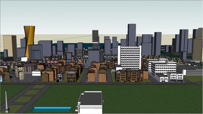 石砖房平房城市设计su模型_图1