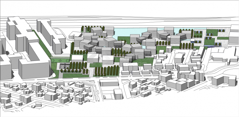 都市带绿植的城市设计su模型-图二