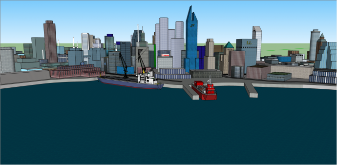 中式海边都市城市设计su模型_图1