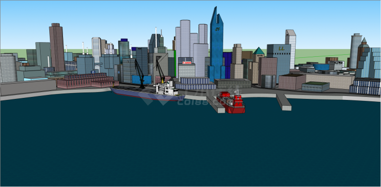 中式海边都市城市设计su模型-图一