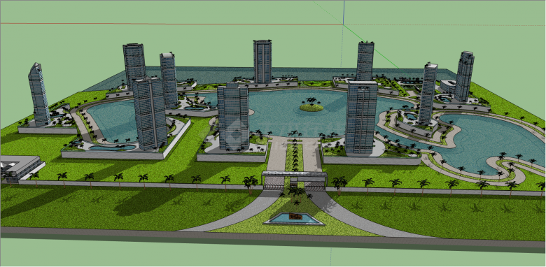 都市花园水池城市设计su模型-图二