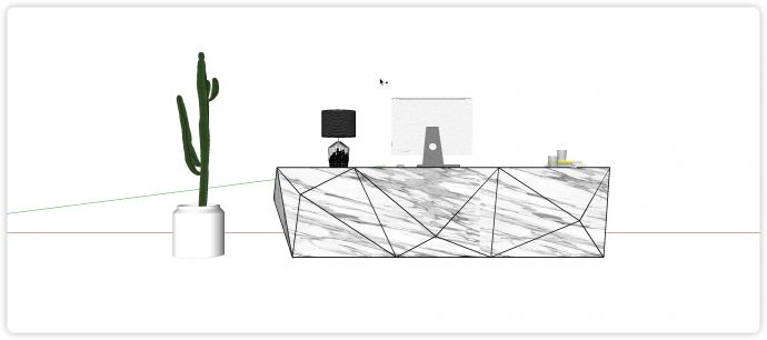 立体三角造型威尼斯白岩板主体前台接待su模型_图1