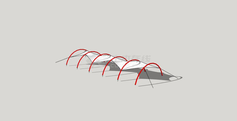 现代红环连接式帐篷su模型-图一