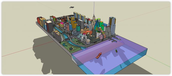 停车场主球场河流商业建筑su模型_图1