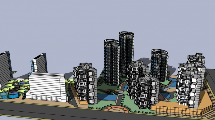 简欧住宅小区居住区规划建筑方案SU模型_图1