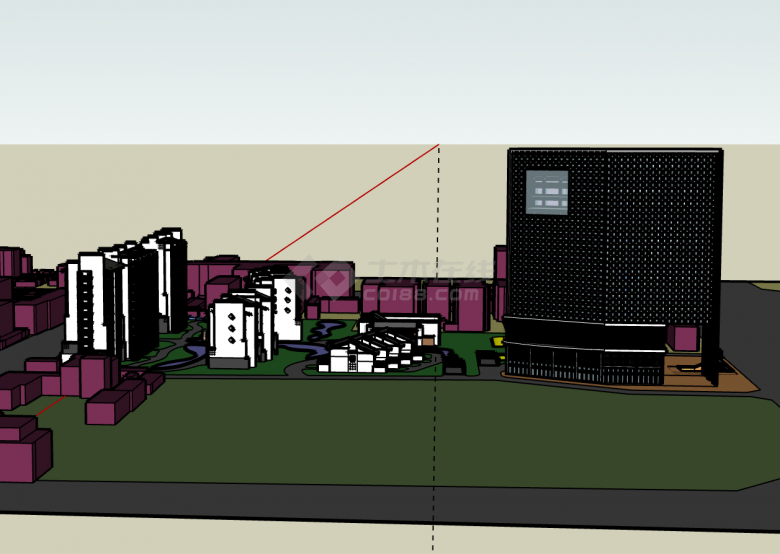 喜庆感现代住宅小区居住区规划建筑方案SU模型-图一