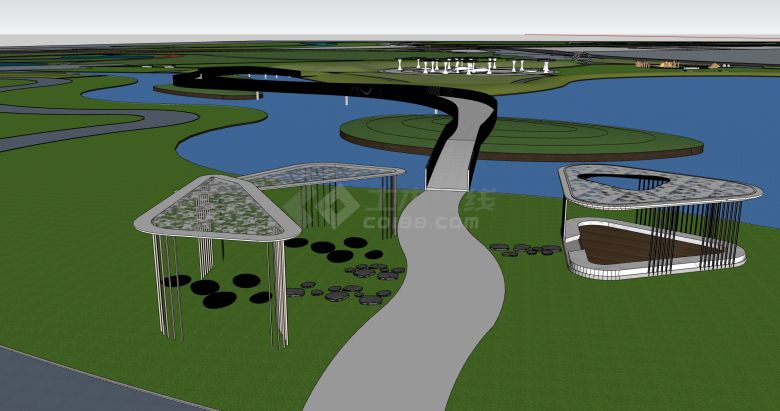 大型湿地公园游玩沙池休闲广场亲水步道公园设计su模型-图二