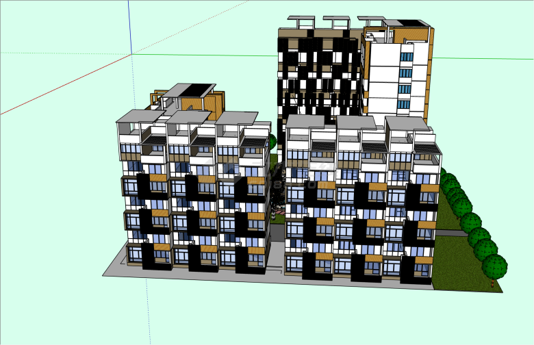 简约现代风格住宅小区居住区规划建筑方案SU模型-图一