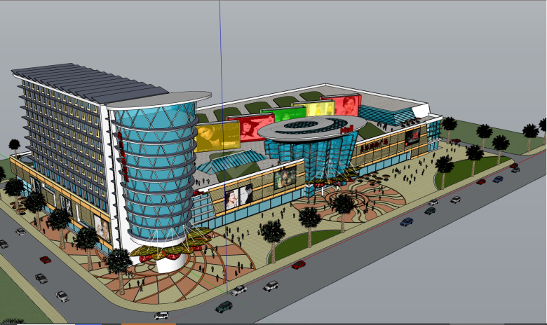 带多层建筑的建筑外形时尚的园林广场公园 su模型-图二