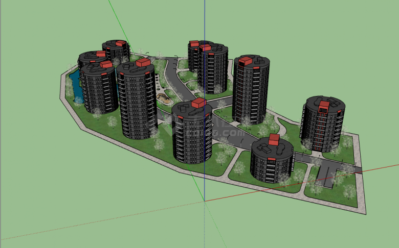 小区居住区规划建筑su模型 -图一