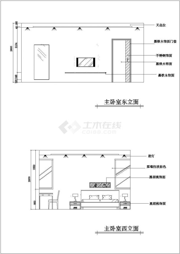 青岛市某100平室内家居装潢CAD布置图-图二