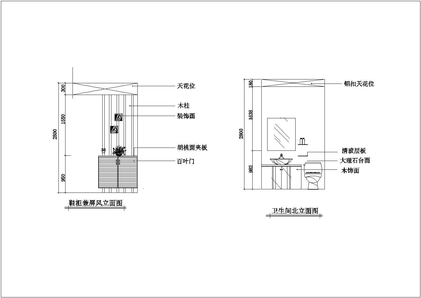 青岛市某100平室内家居装潢CAD布置图