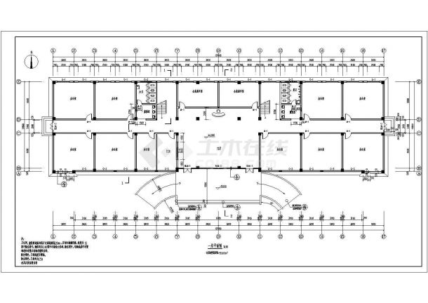 某地多层框架办公楼平面施工设计图-图二
