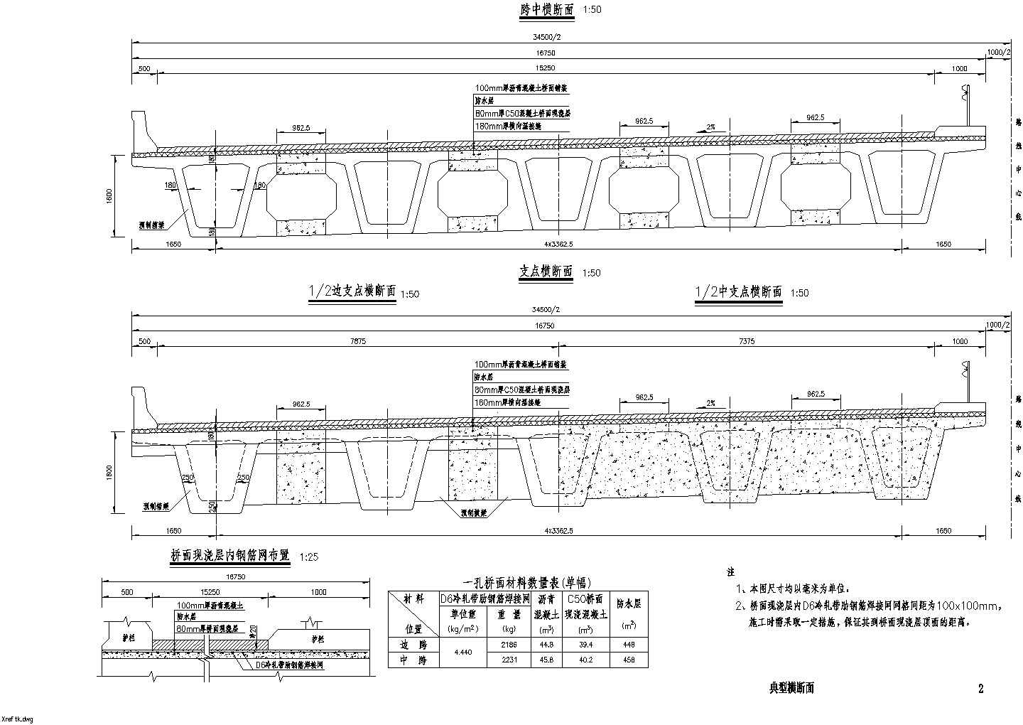 某道路工程装配式预应力混凝土箱形连续梁桥上部构造施工图