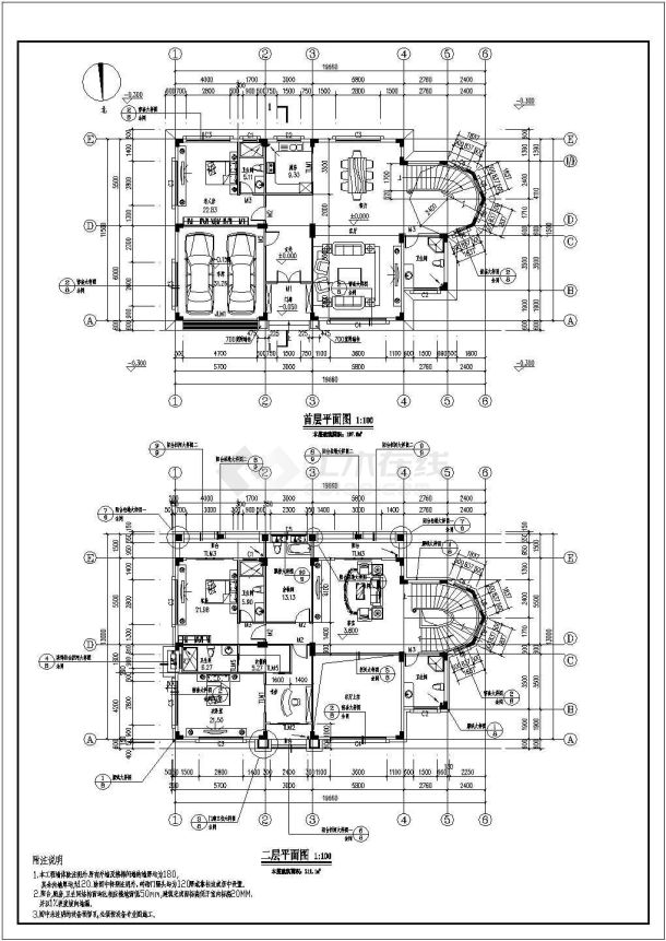 新农村三层框架结构别墅建筑施工图-图一