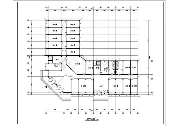 12层（部分5层）框架结构拐角商业办公建筑方案图纸-图一