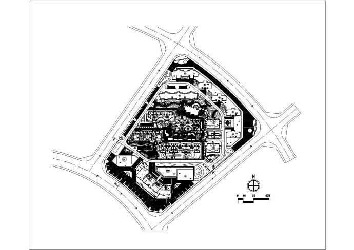 某小区景观总平图及喷水小品节点详图_图1