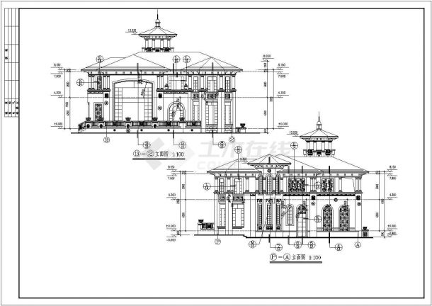 西班牙风格两层框架结构别墅施工图-图一