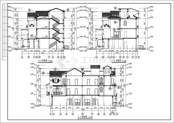 某地3层框架结构双拼别墅建筑设计施工图-图一