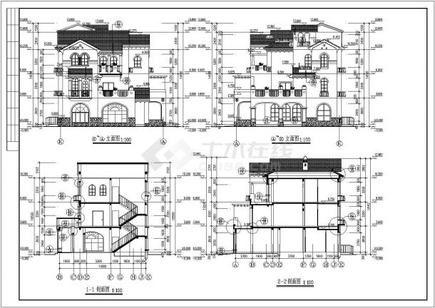 某地3层框架结构双拼别墅建筑设计施工图-图二