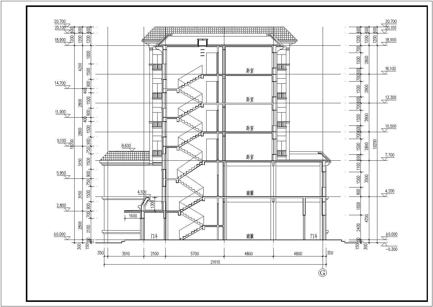 某地六层框架结构商住住宅楼建筑设计图