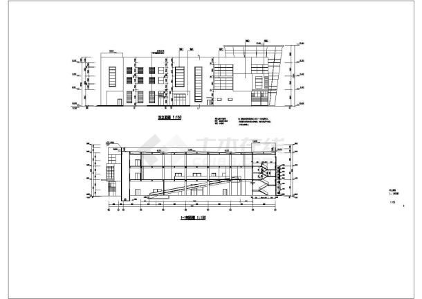 南方某地3层框架新华都购物超市建筑方案图-图二