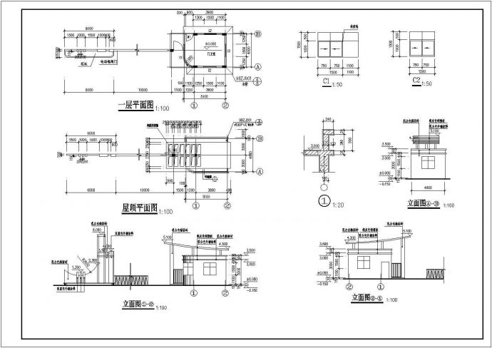 某单层砖混结构大门门卫室建筑设计图_图1
